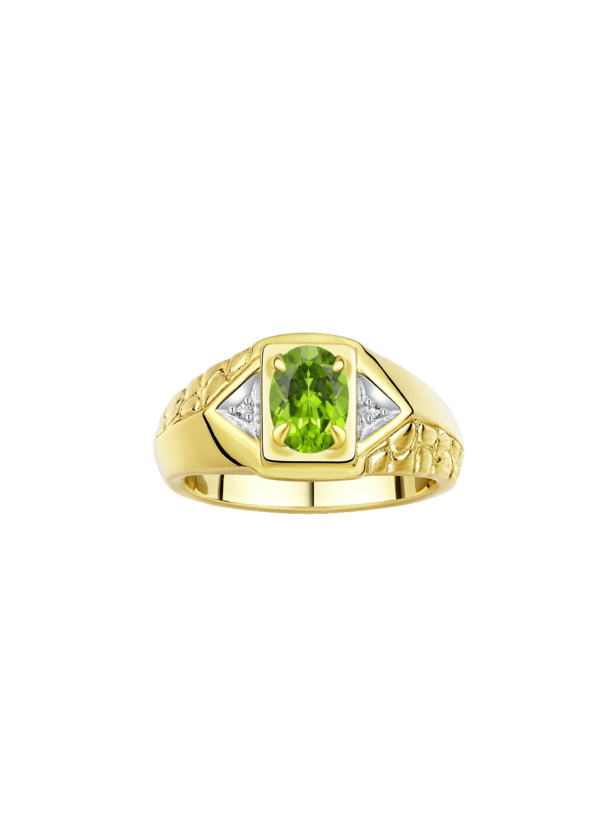 RYLOS Men's Yellow Gold Plated Silver Classic Designer Ring - 7X5MM Oval Gemstone & Sparkling Diamond - Birthstone Rings for Men - Available in Sizes 8 to 14