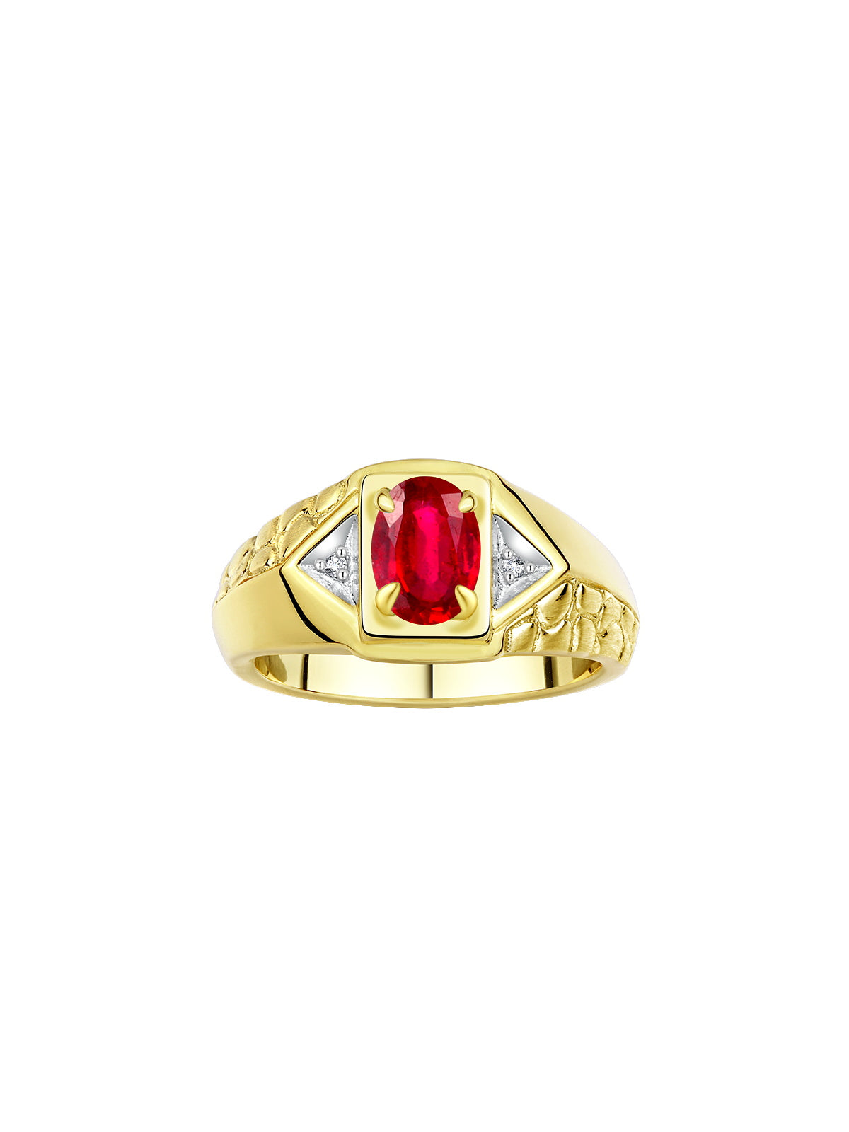 RYLOS Men's Yellow Gold Plated Silver Classic Designer Ring - 7X5MM Oval Gemstone & Sparkling Diamond - Birthstone Rings for Men - Available in Sizes 8 to 14