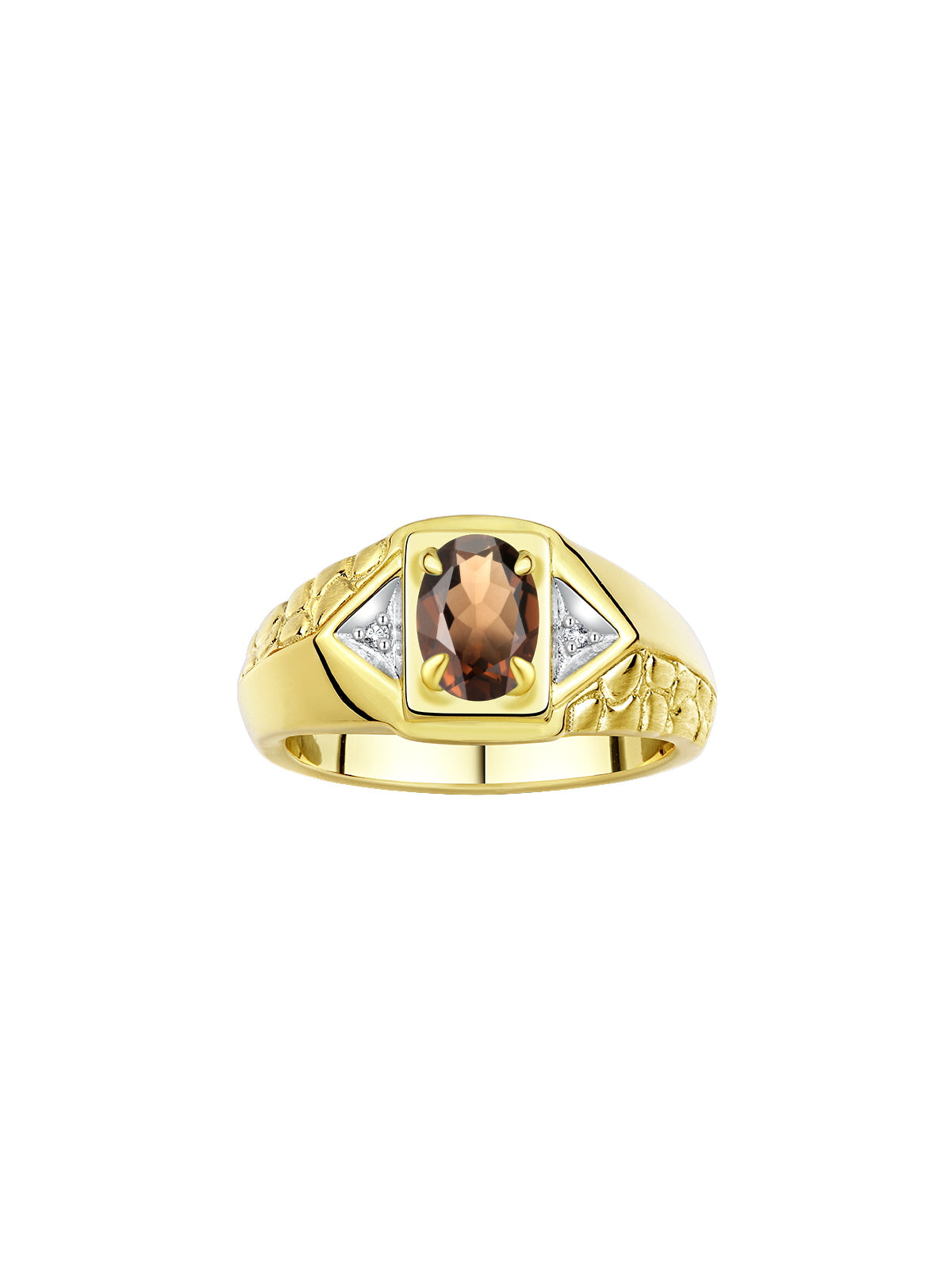 RYLOS Men's Yellow Gold Plated Silver Classic Designer Ring - 7X5MM Oval Gemstone & Sparkling Diamond - Birthstone Rings for Men - Available in Sizes 8 to 14