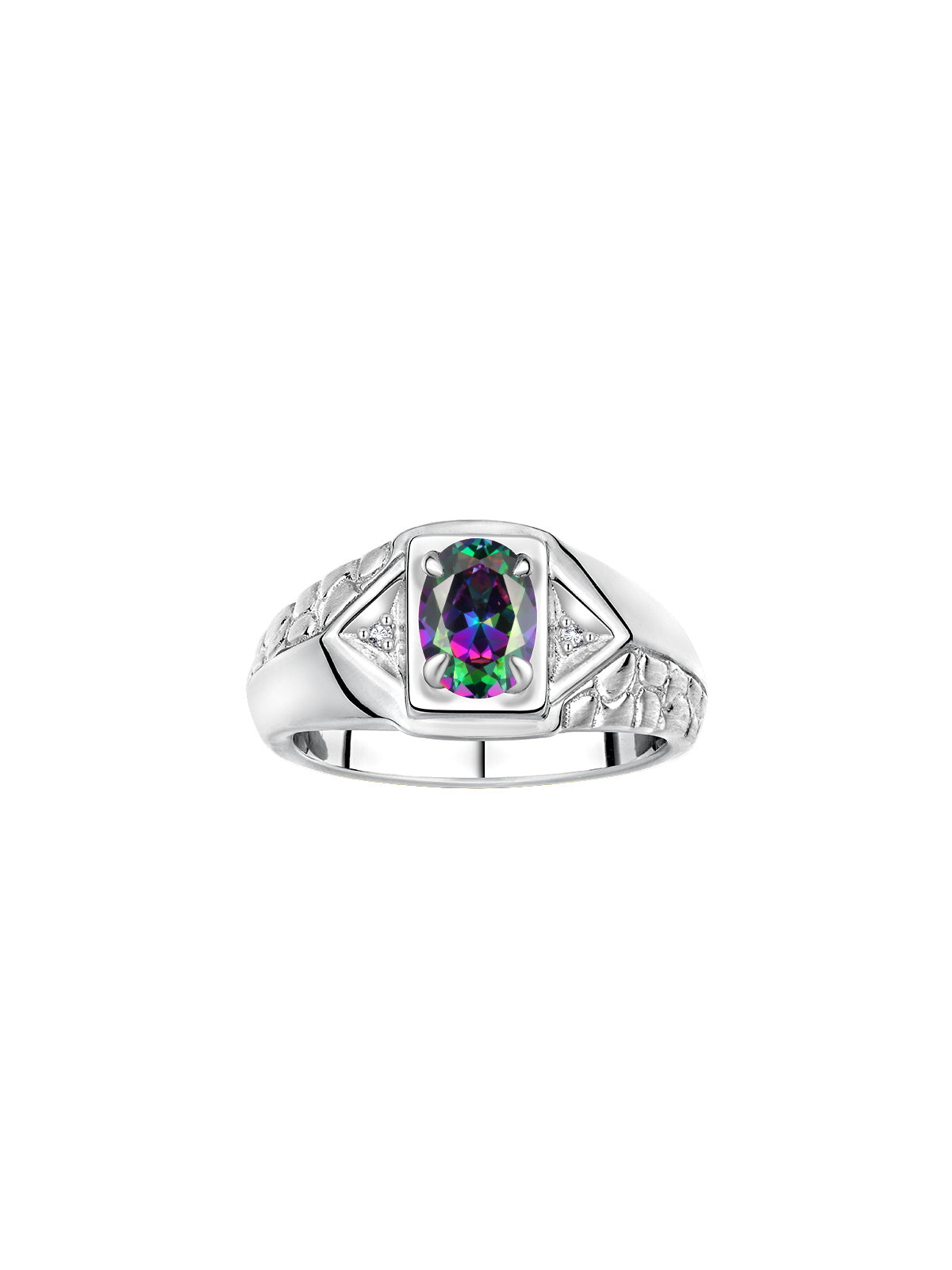 RYLOS Men's Sterling Silver Classic Designer Ring - 7X5MM Oval Gemstone & Sparkling Diamond - Birthstone Rings for Men - Available in Sizes 8 to 13