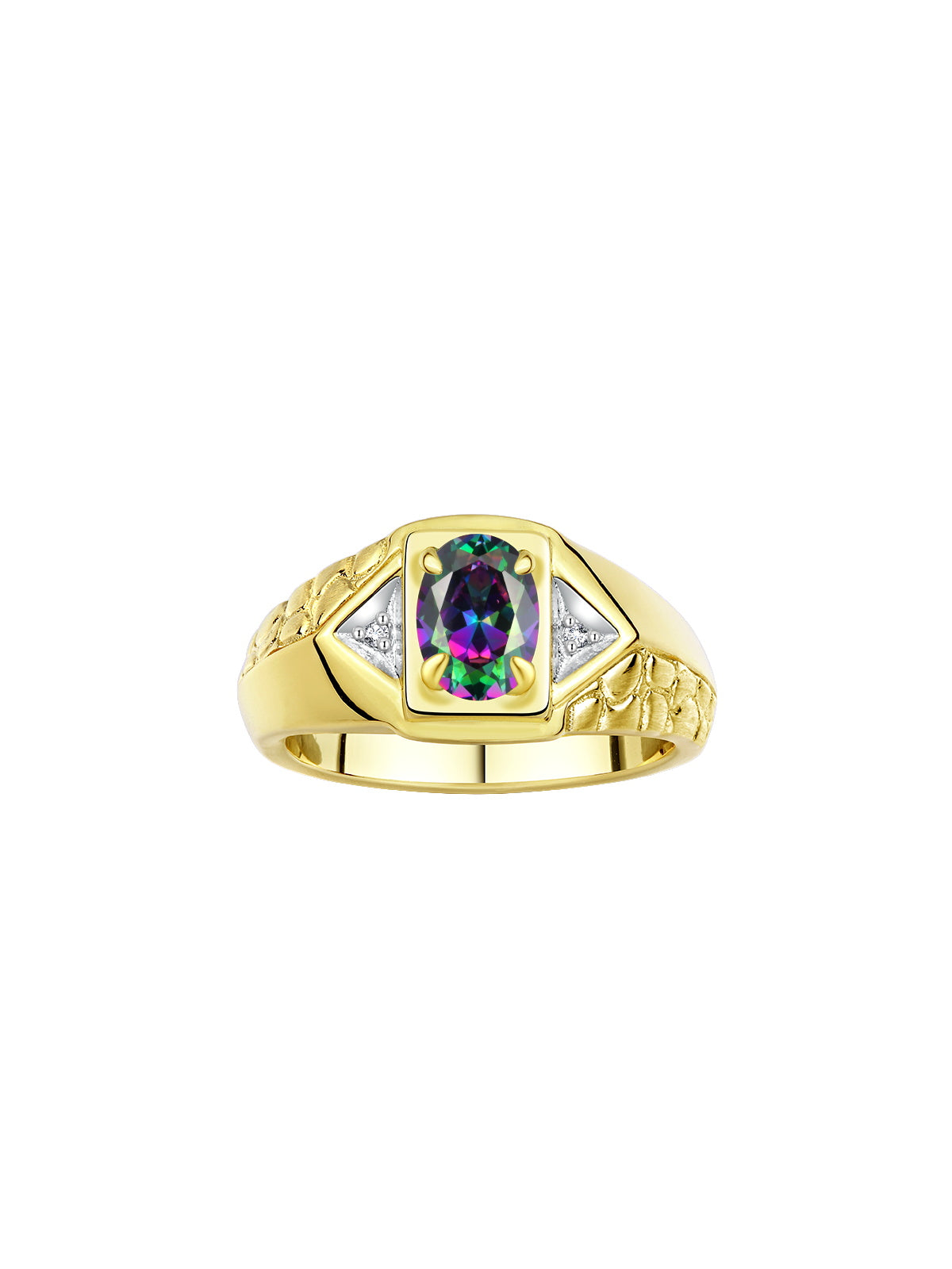RYLOS Men's 14K Yellow Gold Classic Designer Ring - 7X5MM Oval Gemstone & Sparkling Diamond - Birthstone Rings for Men - Available in Sizes 8 to 14