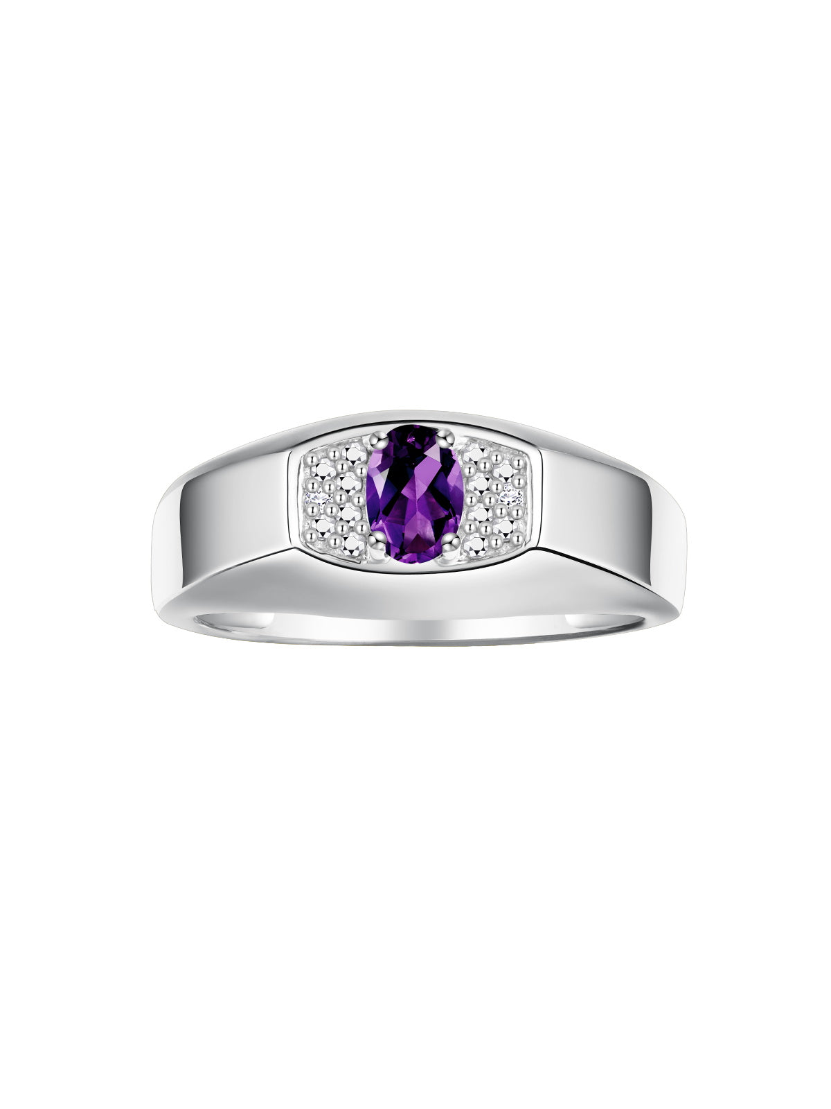 RYLOS Men's Sterling Silver Classic Designer Ring - 6X4MM Oval Gemstone & Sparkling Diamond - Birthstone Rings for Men - Available in Sizes 8 to 13