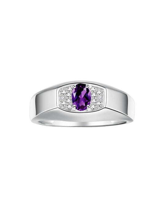 RYLOS Men's Sterling Silver Classic Designer Ring - 6X4MM Oval Gemstone & Sparkling Diamond - Birthstone Rings for Men - Available in Sizes 8 to 13