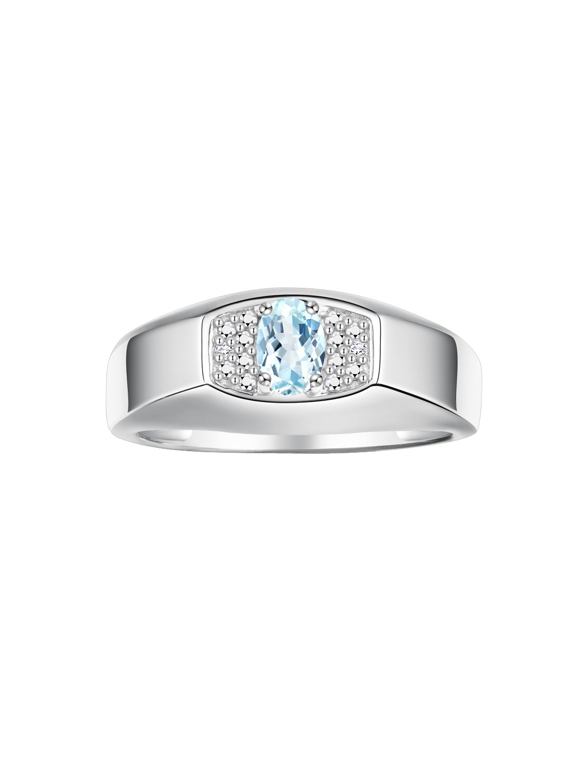 RYLOS Men's 14K White Gold Classic Designer Ring - 6X4MM Oval Gemstone & Sparkling Diamond - Birthstone Rings for Men - Available in Sizes 8 to 13