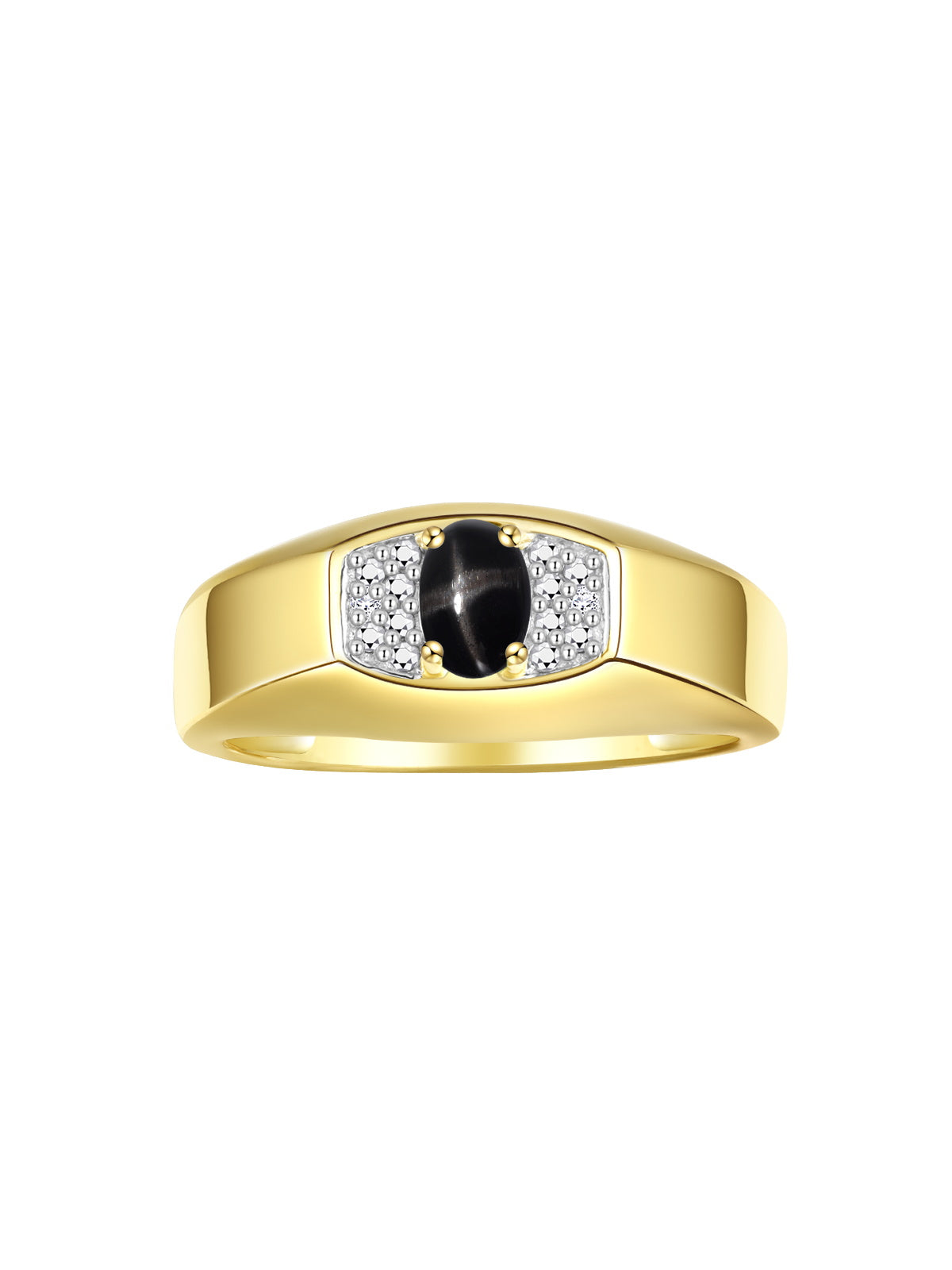 RYLOS Men's Yellow Gold Plated Silver Classic Designer Ring - 6X4MM Oval Gemstone & Sparkling Diamond - Birthstone Rings for Men - Available in Sizes 8 to 13