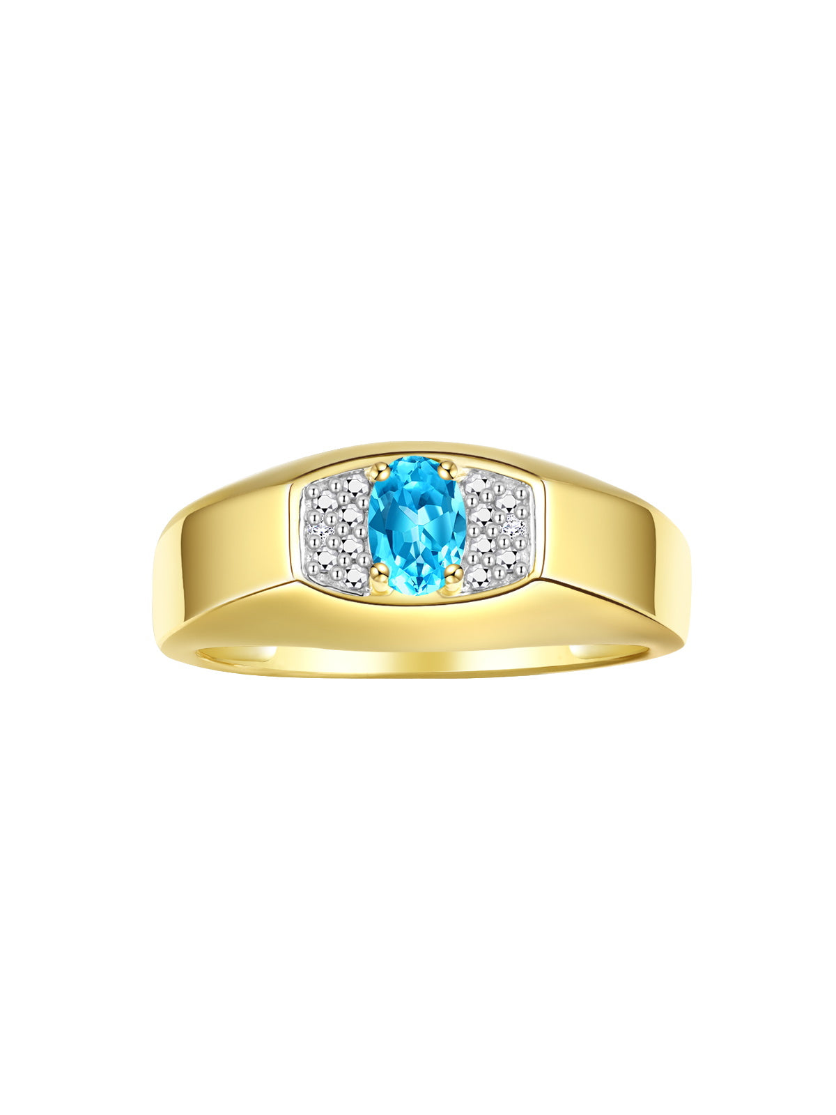 RYLOS Men's Yellow Gold Plated Silver Classic Designer Ring - 6X4MM Oval Gemstone & Sparkling Diamond - Birthstone Rings for Men - Available in Sizes 8 to 13