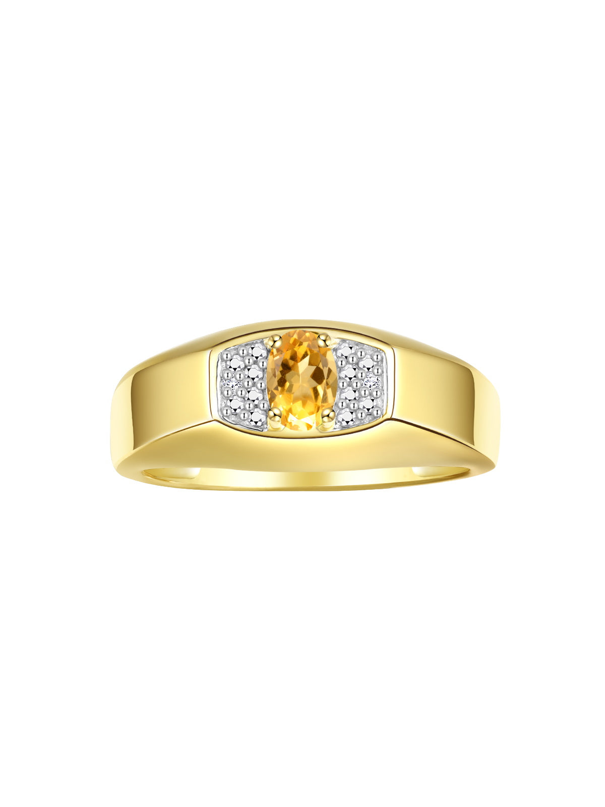 RYLOS Men's Yellow Gold Plated Silver Classic Designer Ring - 6X4MM Oval Gemstone & Sparkling Diamond - Birthstone Rings for Men - Available in Sizes 8 to 13