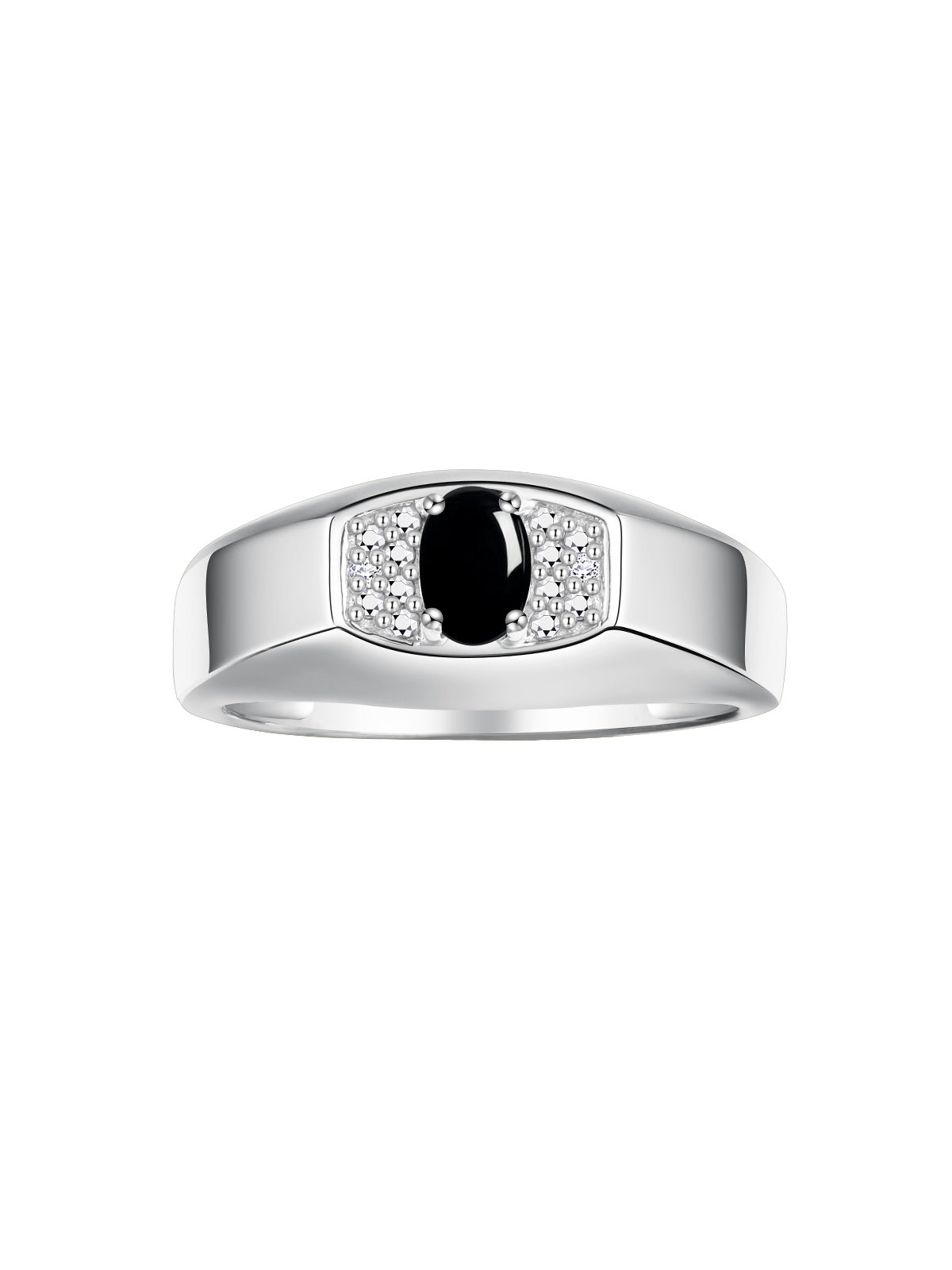 RYLOS Men's 14K White Gold Classic Designer Ring - 6X4MM Oval Gemstone & Sparkling Diamond - Birthstone Rings for Men - Available in Sizes 8 to 13