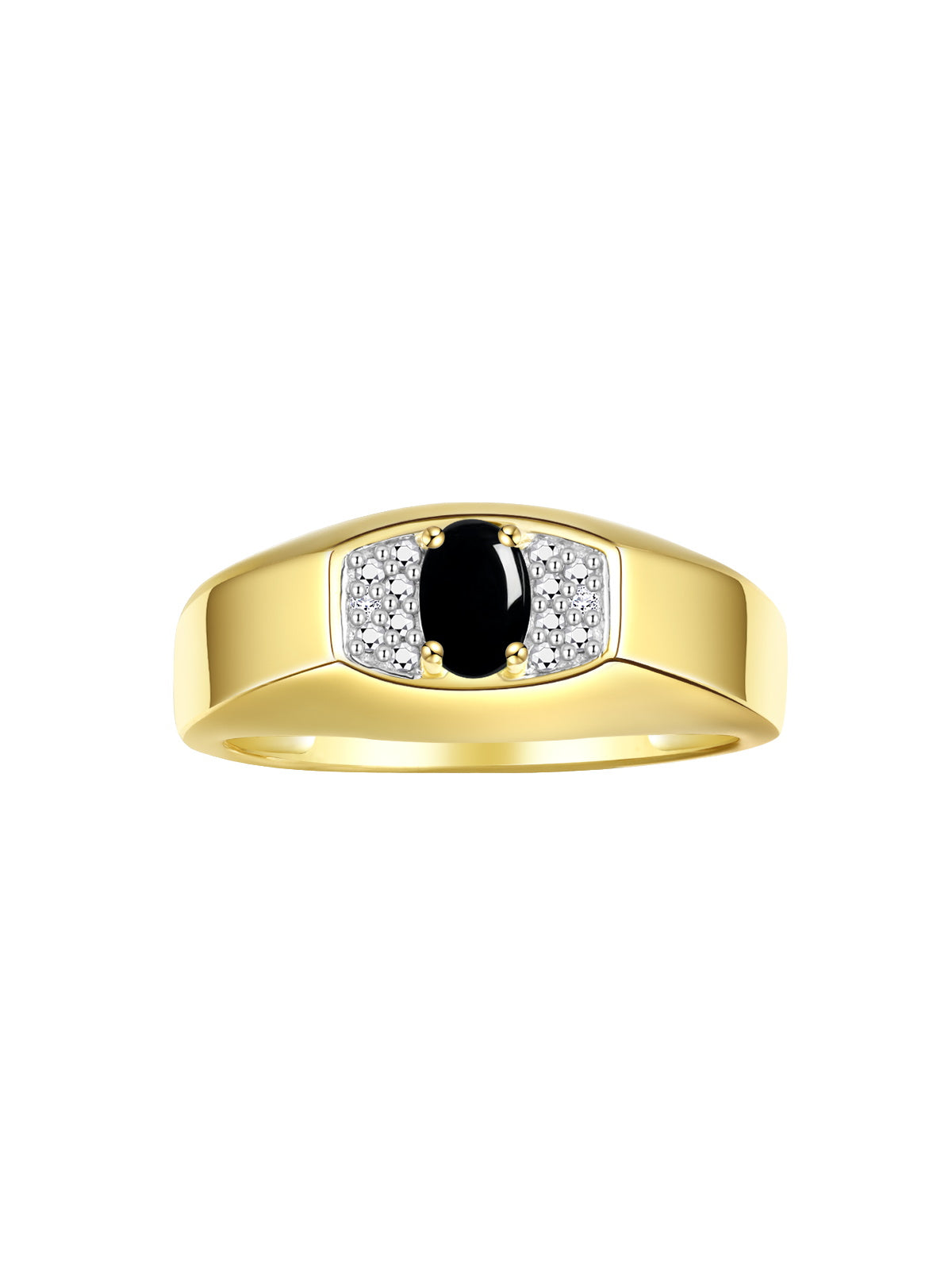 RYLOS Men's Yellow Gold Plated Silver Classic Designer Ring - 6X4MM Oval Gemstone & Sparkling Diamond - Birthstone Rings for Men - Available in Sizes 8 to 13