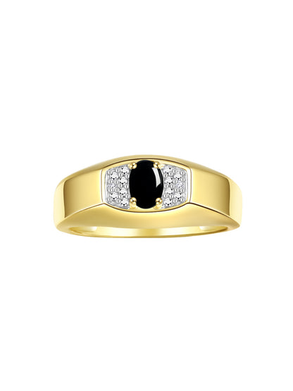 RYLOS Men's 14K Yellow Gold Classic Designer Ring - 6X4MM Oval Gemstone & Sparkling Diamond - Birthstone Rings for Men - Available in Sizes 8 to 13