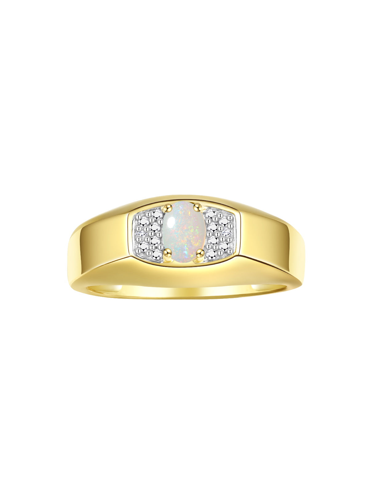 RYLOS Men's Yellow Gold Plated Silver Classic Designer Ring - 6X4MM Oval Gemstone & Sparkling Diamond - Birthstone Rings for Men - Available in Sizes 8 to 13