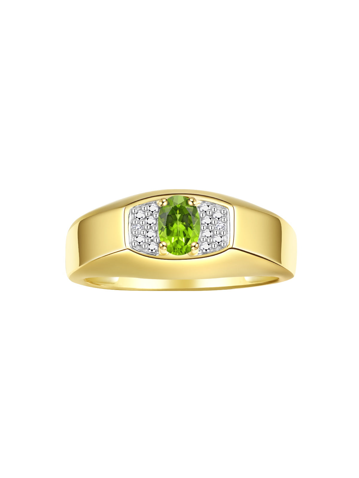 RYLOS Men's Yellow Gold Plated Silver Classic Designer Ring - 6X4MM Oval Gemstone & Sparkling Diamond - Birthstone Rings for Men - Available in Sizes 8 to 13
