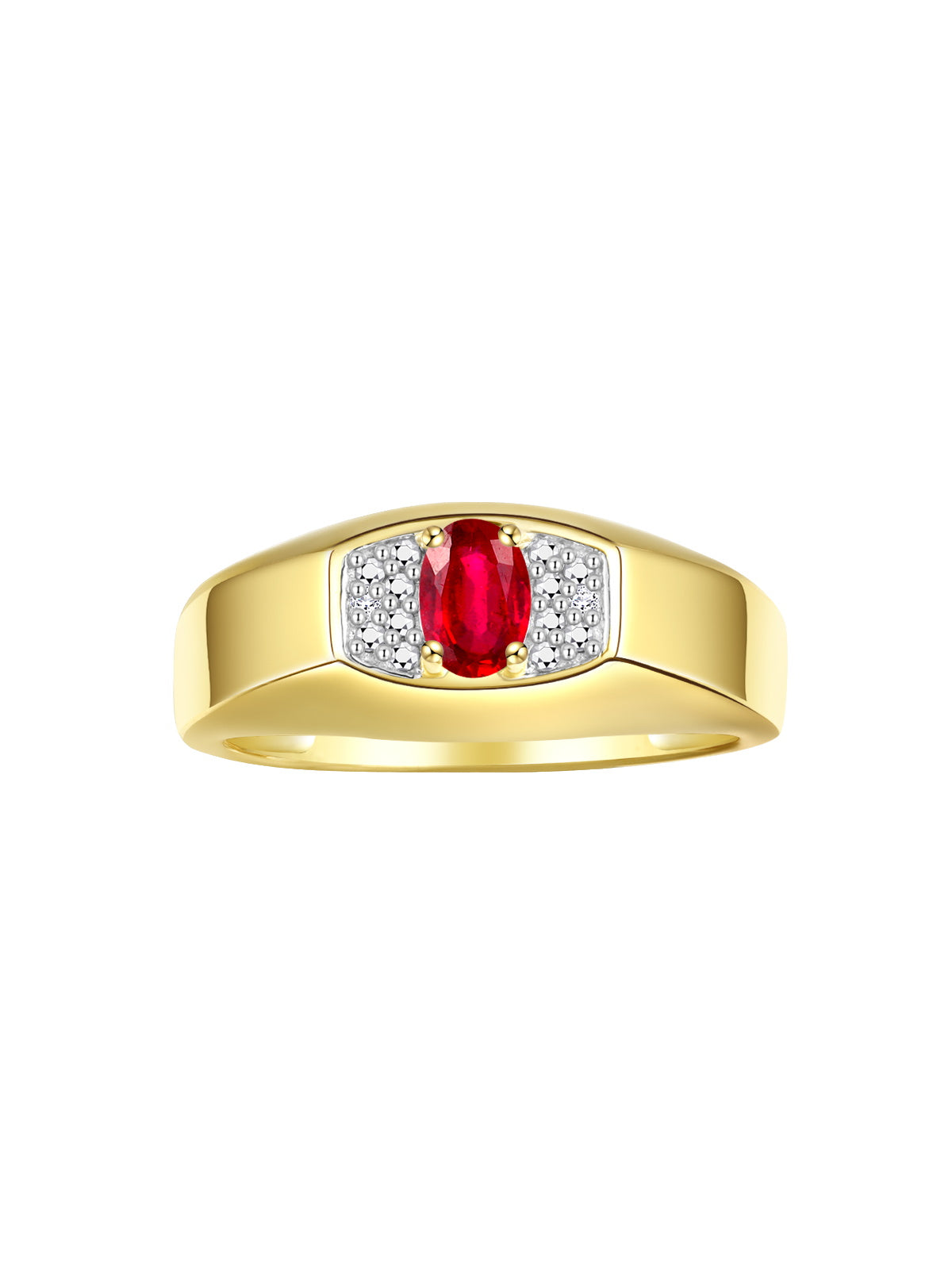 RYLOS Men's Yellow Gold Plated Silver Classic Designer Ring - 6X4MM Oval Gemstone & Sparkling Diamond - Birthstone Rings for Men - Available in Sizes 8 to 13