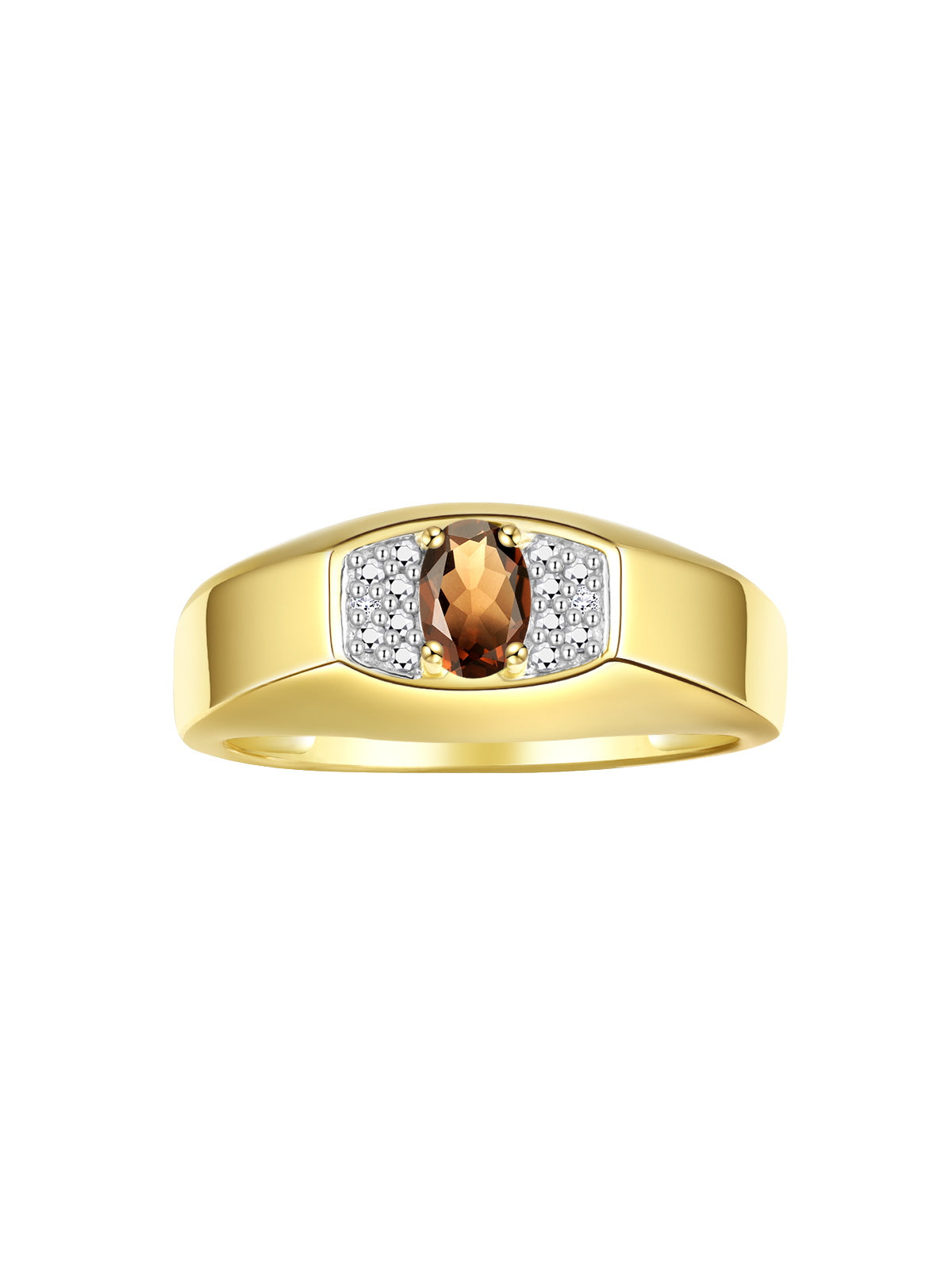RYLOS Men's Yellow Gold Plated Silver Classic Designer Ring - 6X4MM Oval Gemstone & Sparkling Diamond - Birthstone Rings for Men - Available in Sizes 8 to 13