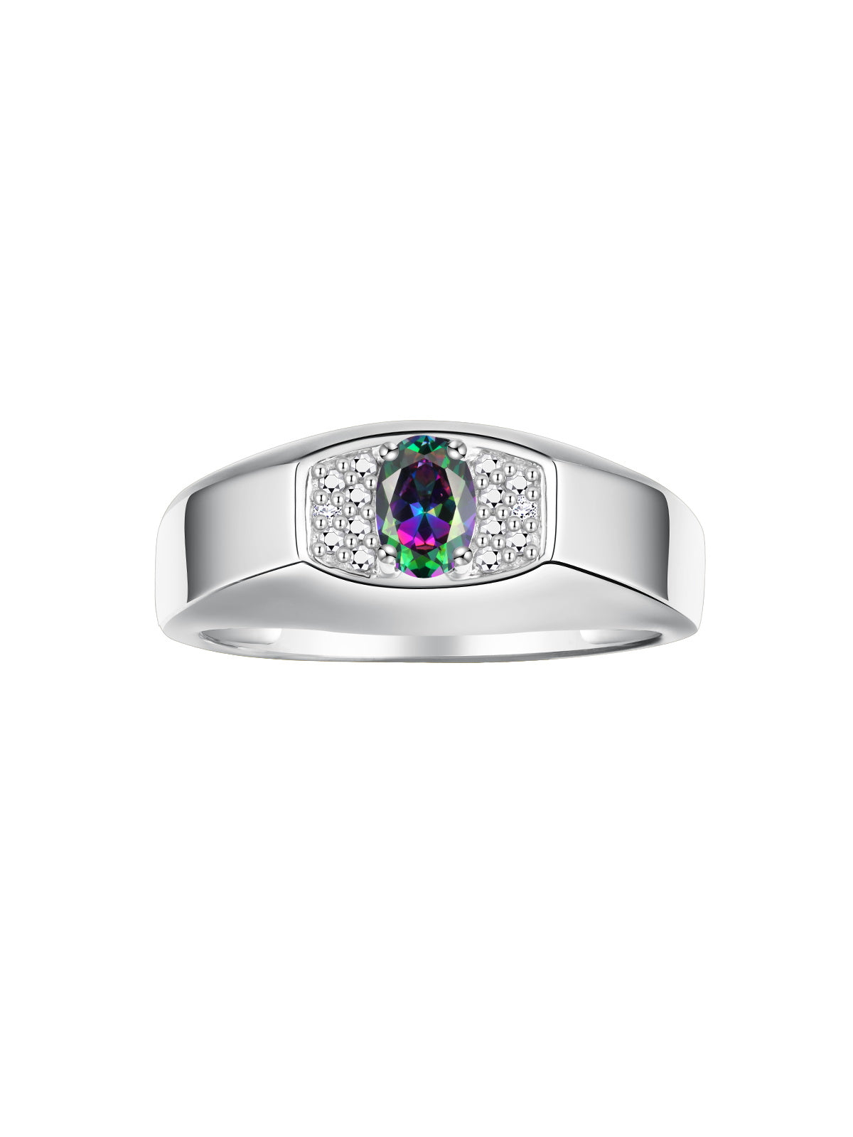 RYLOS Men's 14K White Gold Classic Designer Ring - 6X4MM Oval Gemstone & Sparkling Diamond - Birthstone Rings for Men - Available in Sizes 8 to 13
