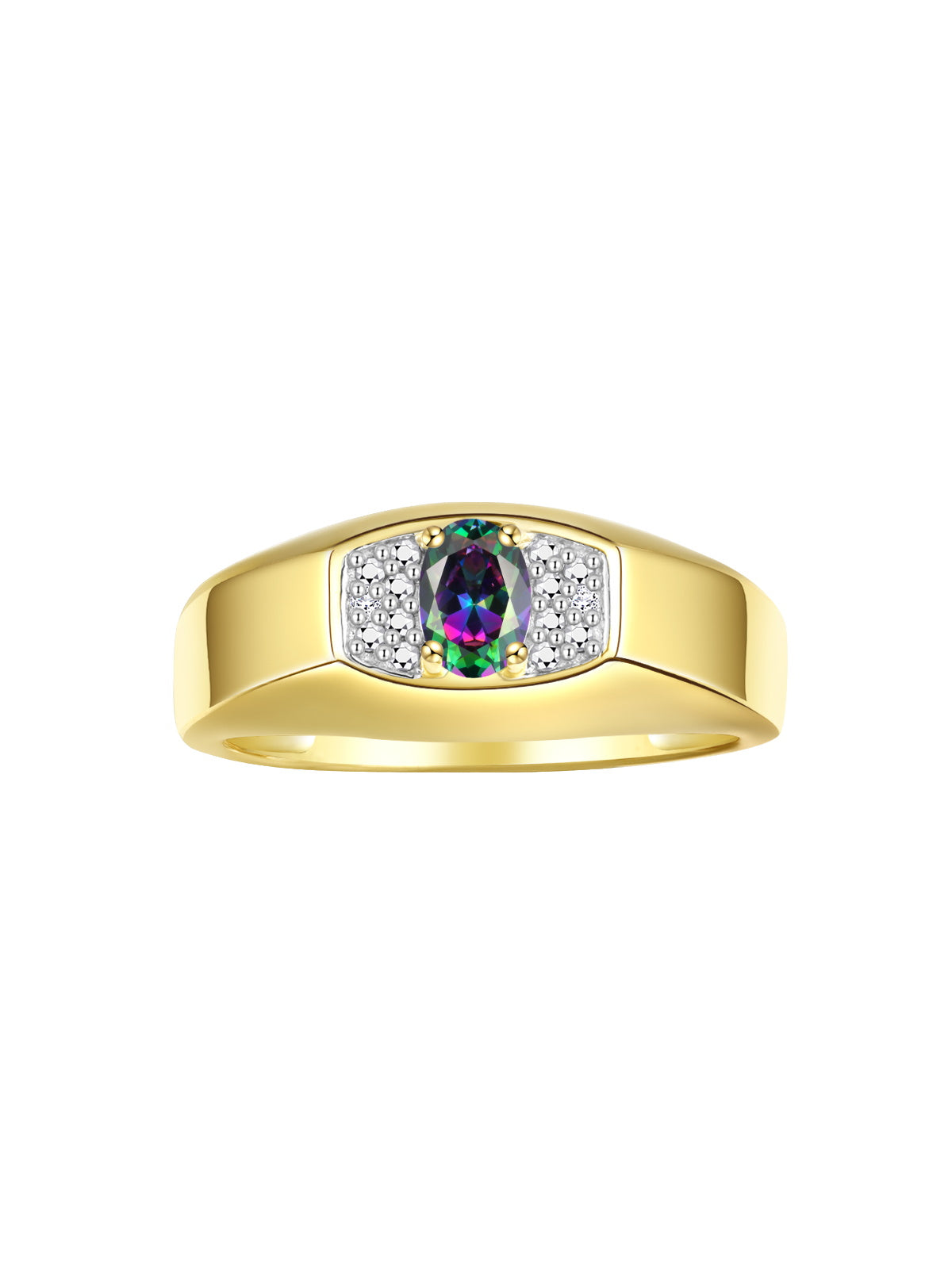 RYLOS Men's 14K Yellow Gold Classic Designer Ring - 6X4MM Oval Gemstone & Sparkling Diamond - Birthstone Rings for Men - Available in Sizes 8 to 13