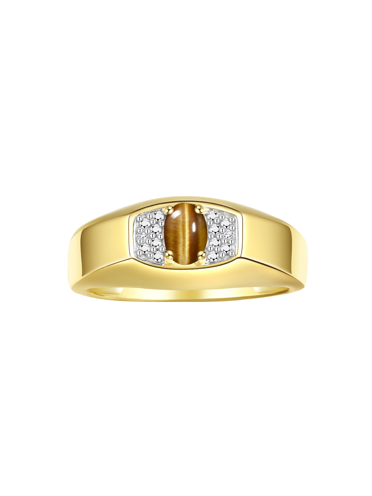 RYLOS Men's Yellow Gold Plated Silver Classic Designer Ring - 6X4MM Oval Gemstone & Sparkling Diamond - Birthstone Rings for Men - Available in Sizes 8 to 13