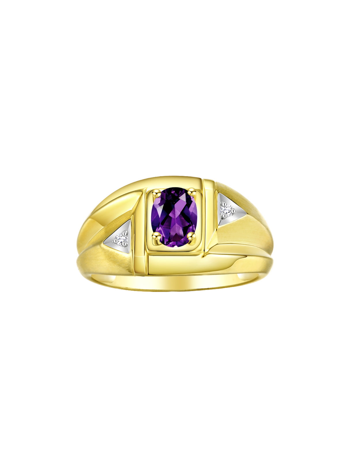 RYLOS Men's Yellow Gold Classic Designer Ring - 6X4MM Oval Gemstone & Sparkling Diamond - Birthstone Rings for Men - Available in Sizes 8 to 14
