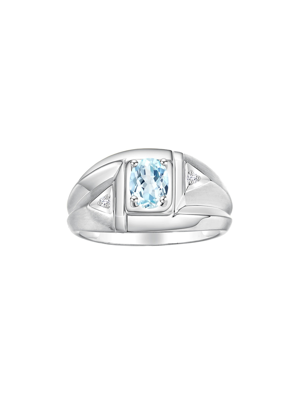 RYLOS Men's White Gold Classic Designer Ring - 6X4MM Oval Gemstone & Sparkling Diamond - Birthstone Rings for Men - Available in Sizes 8 to 13