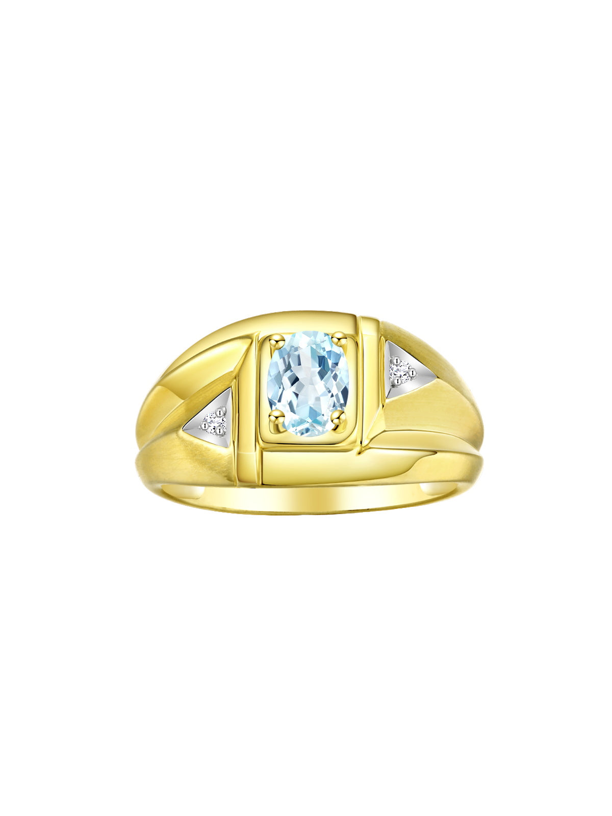 RYLOS Men's Yellow Gold Plated Silver Classic Designer Ring - 6X4MM Oval Gemstone & Sparkling Diamond - Birthstone Rings for Men - Available in Sizes 8 to 14