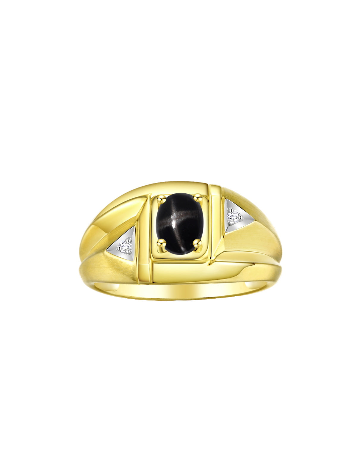 RYLOS Men's Yellow Gold Plated Silver Classic Designer Ring - 6X4MM Oval Gemstone & Sparkling Diamond - Birthstone Rings for Men - Available in Sizes 8 to 14