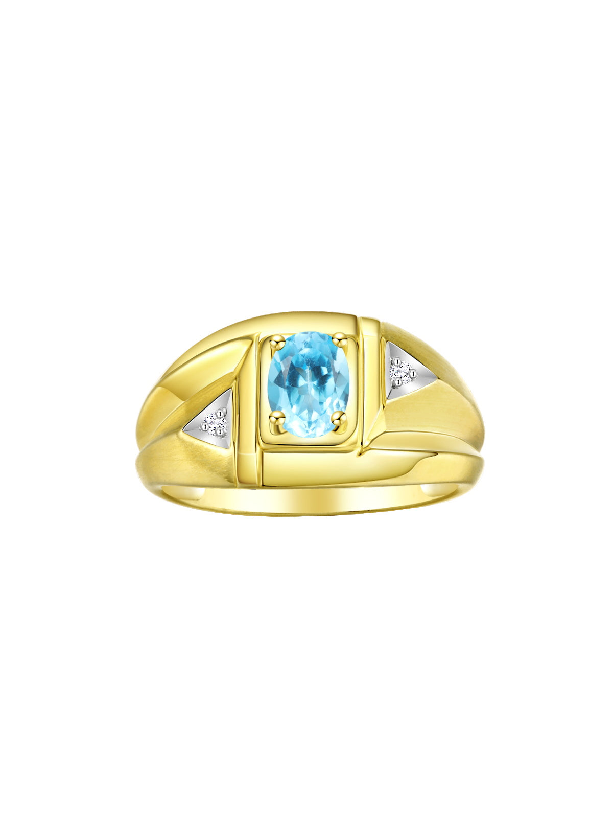 RYLOS Men's Yellow Gold Plated Silver Classic Designer Ring - 6X4MM Oval Gemstone & Sparkling Diamond - Birthstone Rings for Men - Available in Sizes 8 to 14