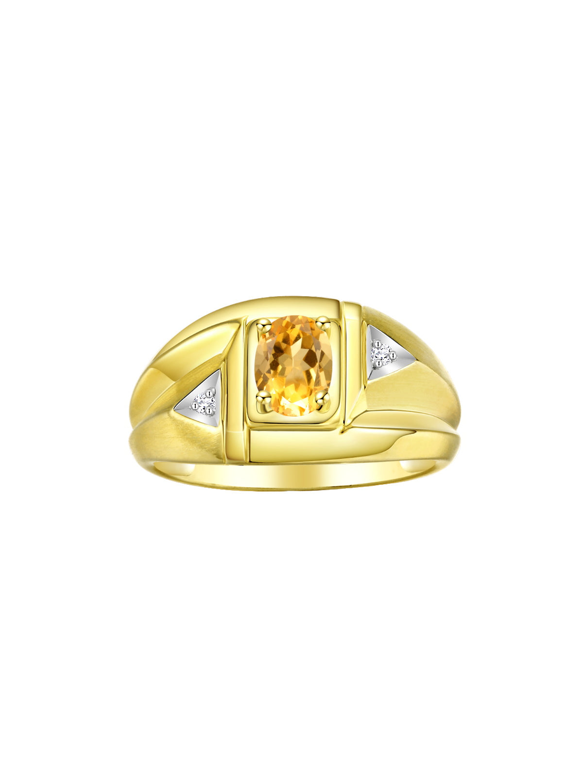 RYLOS Men's Yellow Gold Classic Designer Ring - 6X4MM Oval Gemstone & Sparkling Diamond - Birthstone Rings for Men - Available in Sizes 8 to 14