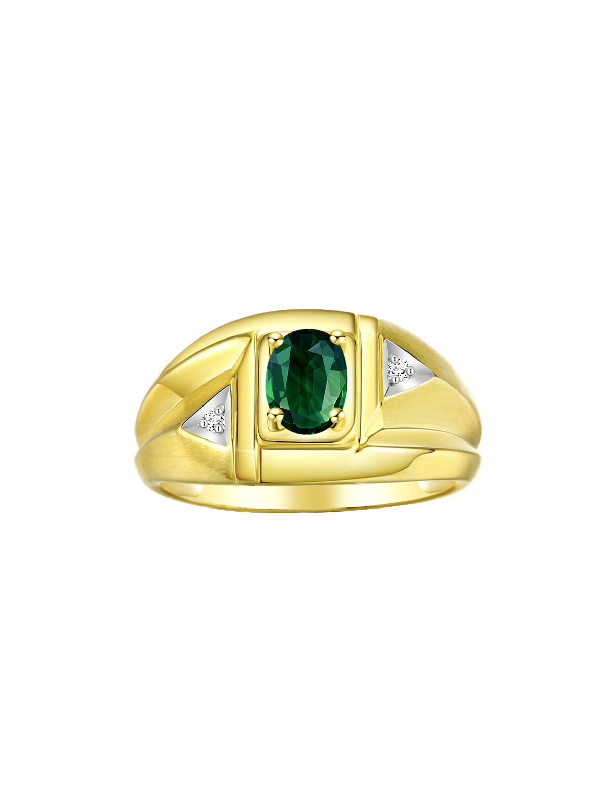 RYLOS Men's Yellow Gold Plated Silver Classic Designer Ring - 6X4MM Oval Gemstone & Sparkling Diamond - Birthstone Rings for Men - Available in Sizes 8 to 14