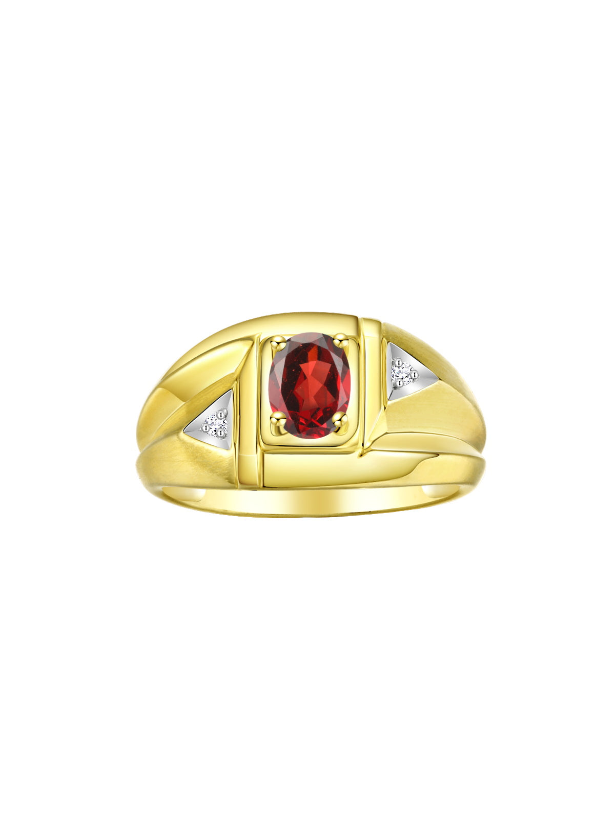RYLOS Men's Yellow Gold Plated Silver Classic Designer Ring - 6X4MM Oval Gemstone & Sparkling Diamond - Birthstone Rings for Men - Available in Sizes 8 to 14