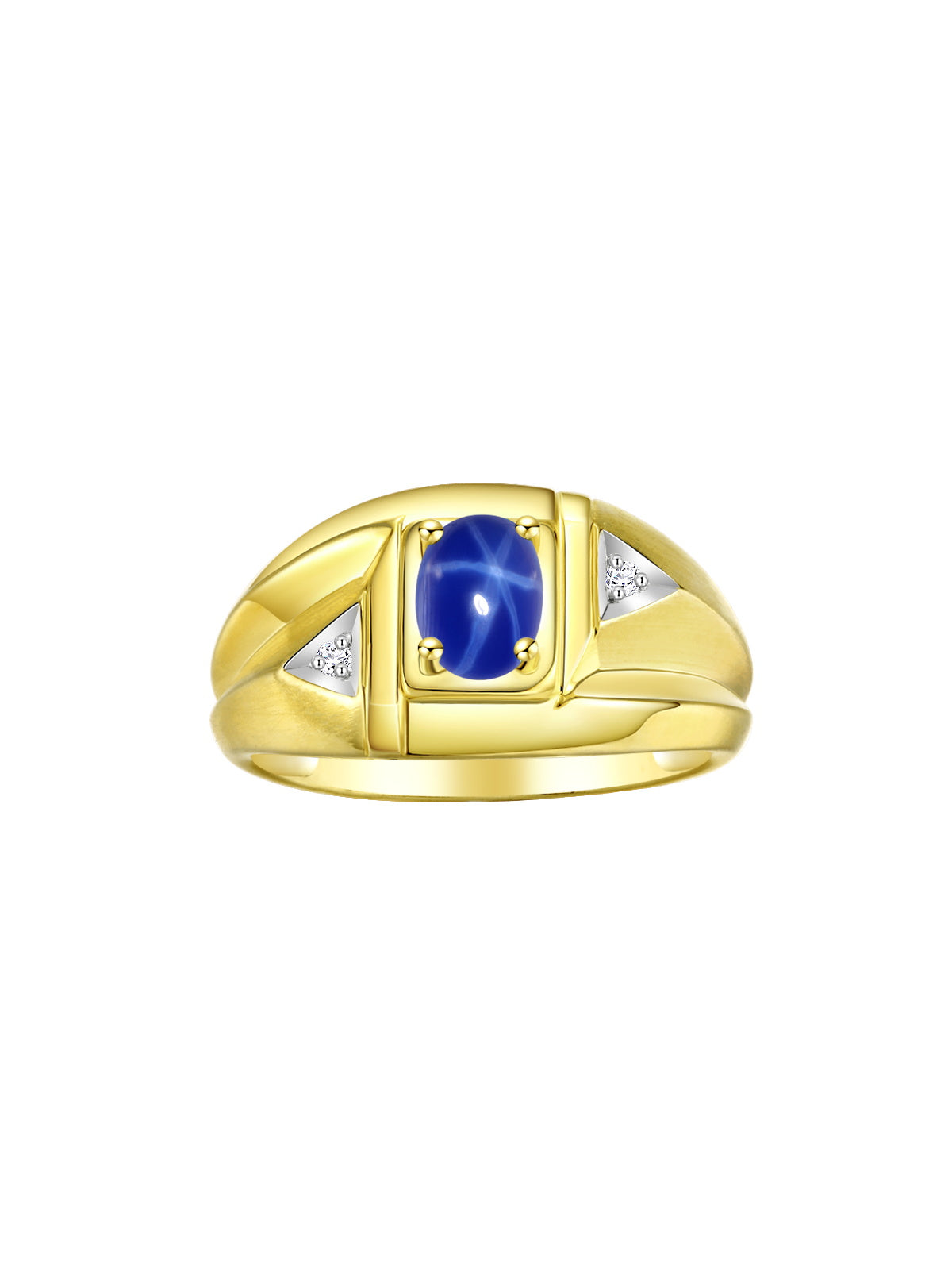 RYLOS Men's Yellow Gold Plated Silver Classic Designer Ring - 6X4MM Oval Gemstone & Sparkling Diamond - Birthstone Rings for Men - Available in Sizes 8 to 14