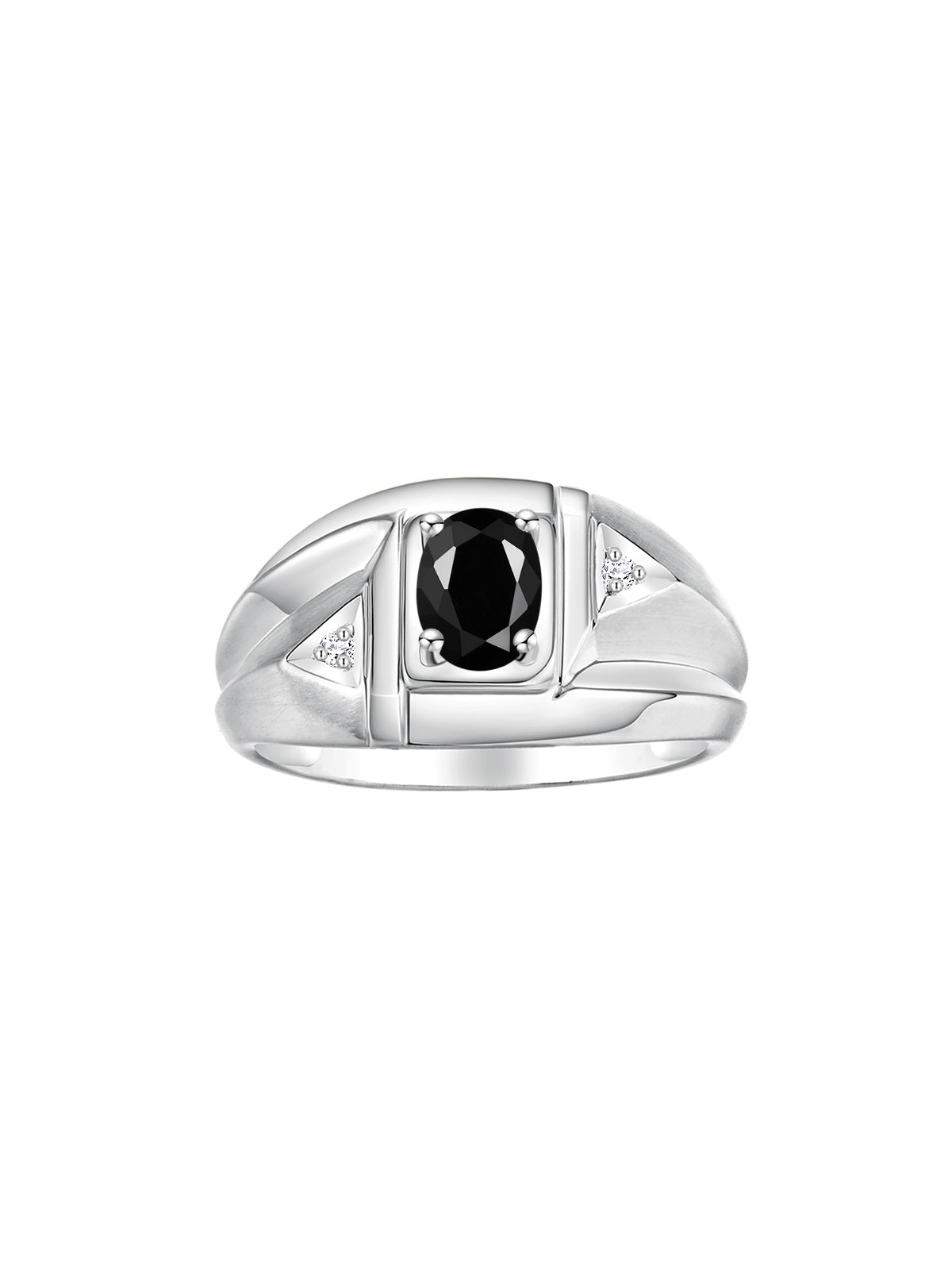 RYLOS Men's Sterling Silver Classic Designer Ring - 6X4MM Oval Gemstone & Sparkling Diamond - Birthstone Rings for Men - Available in Sizes 8 to 13