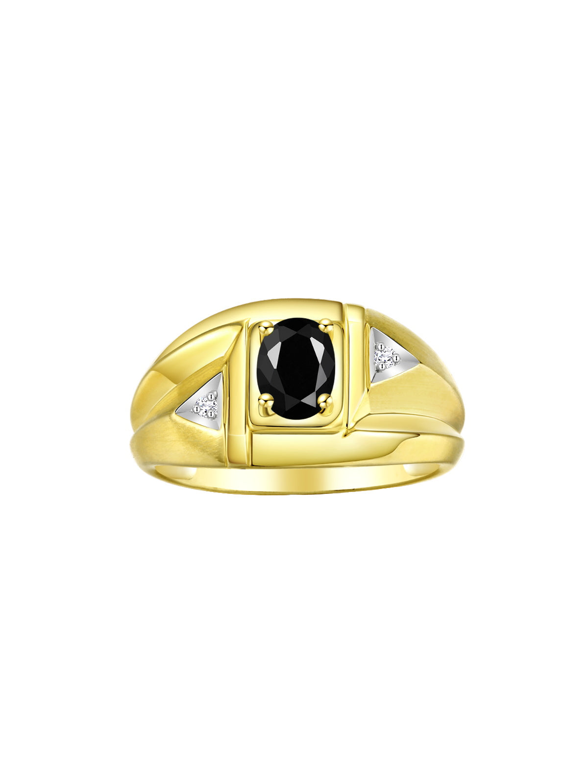 RYLOS Men's Yellow Gold Classic Designer Ring - 6X4MM Oval Gemstone & Sparkling Diamond - Birthstone Rings for Men - Available in Sizes 8 to 14