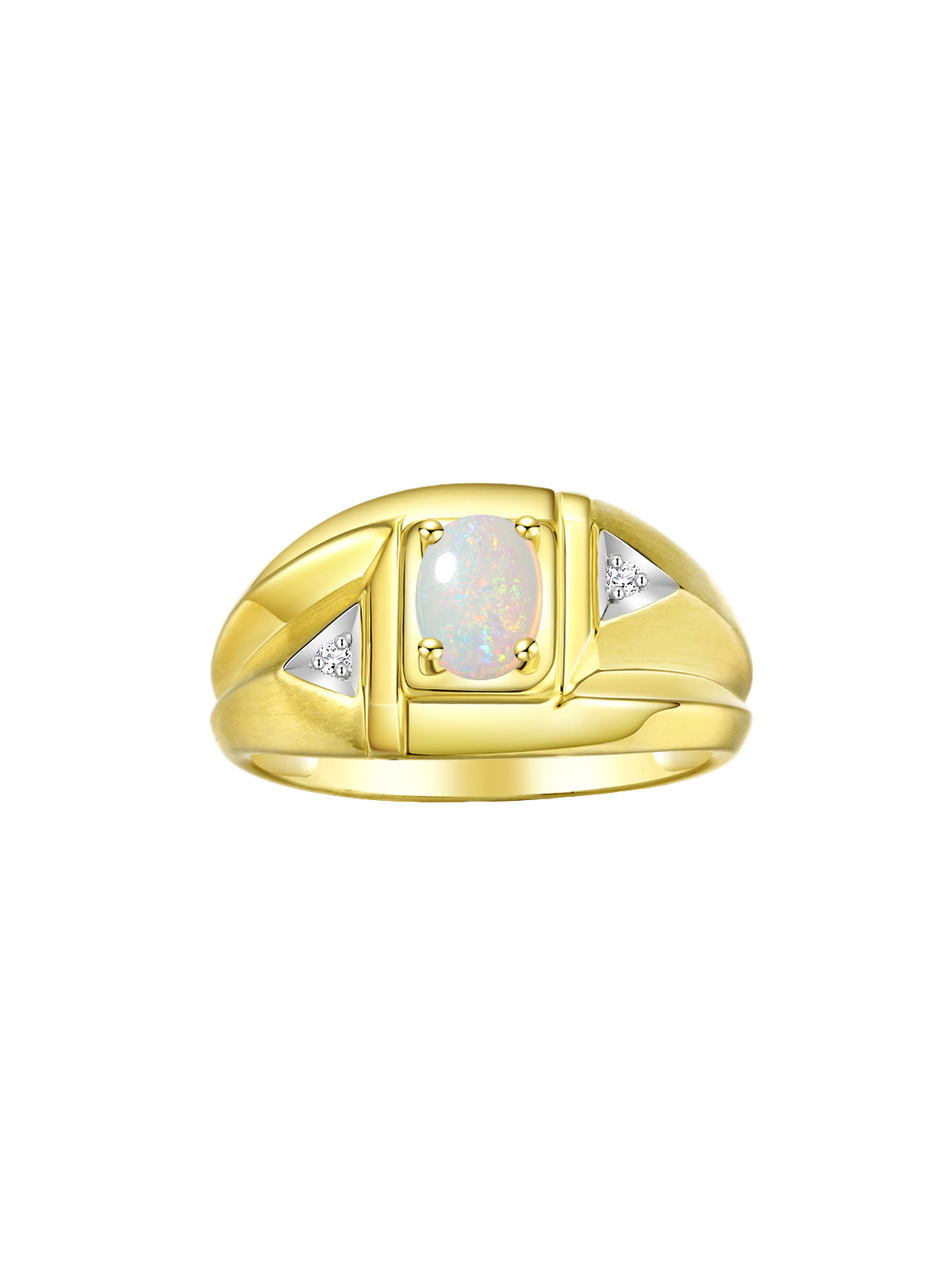 RYLOS Men's Yellow Gold Plated Silver Classic Designer Ring - 6X4MM Oval Gemstone & Sparkling Diamond - Birthstone Rings for Men - Available in Sizes 8 to 14