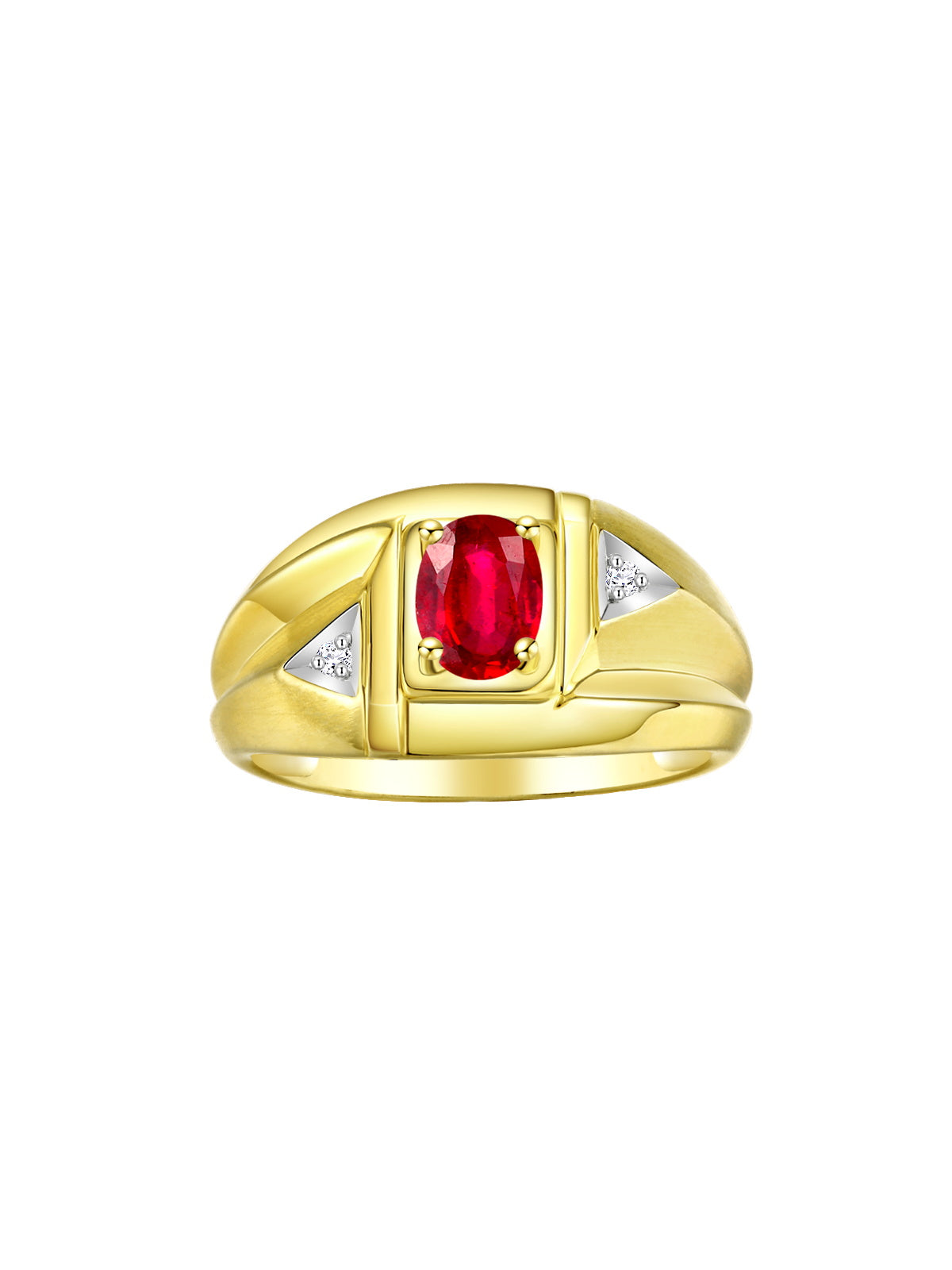 RYLOS Men's Yellow Gold Plated Silver Classic Designer Ring - 6X4MM Oval Gemstone & Sparkling Diamond - Birthstone Rings for Men - Available in Sizes 8 to 14