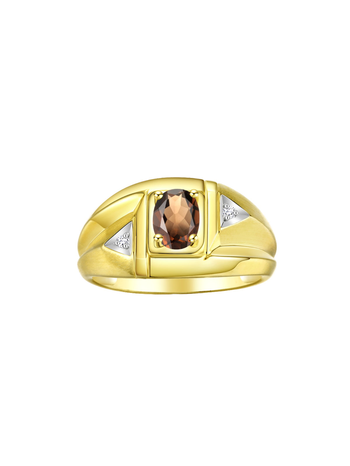RYLOS Men's Yellow Gold Plated Silver Classic Designer Ring - 6X4MM Oval Gemstone & Sparkling Diamond - Birthstone Rings for Men - Available in Sizes 8 to 14