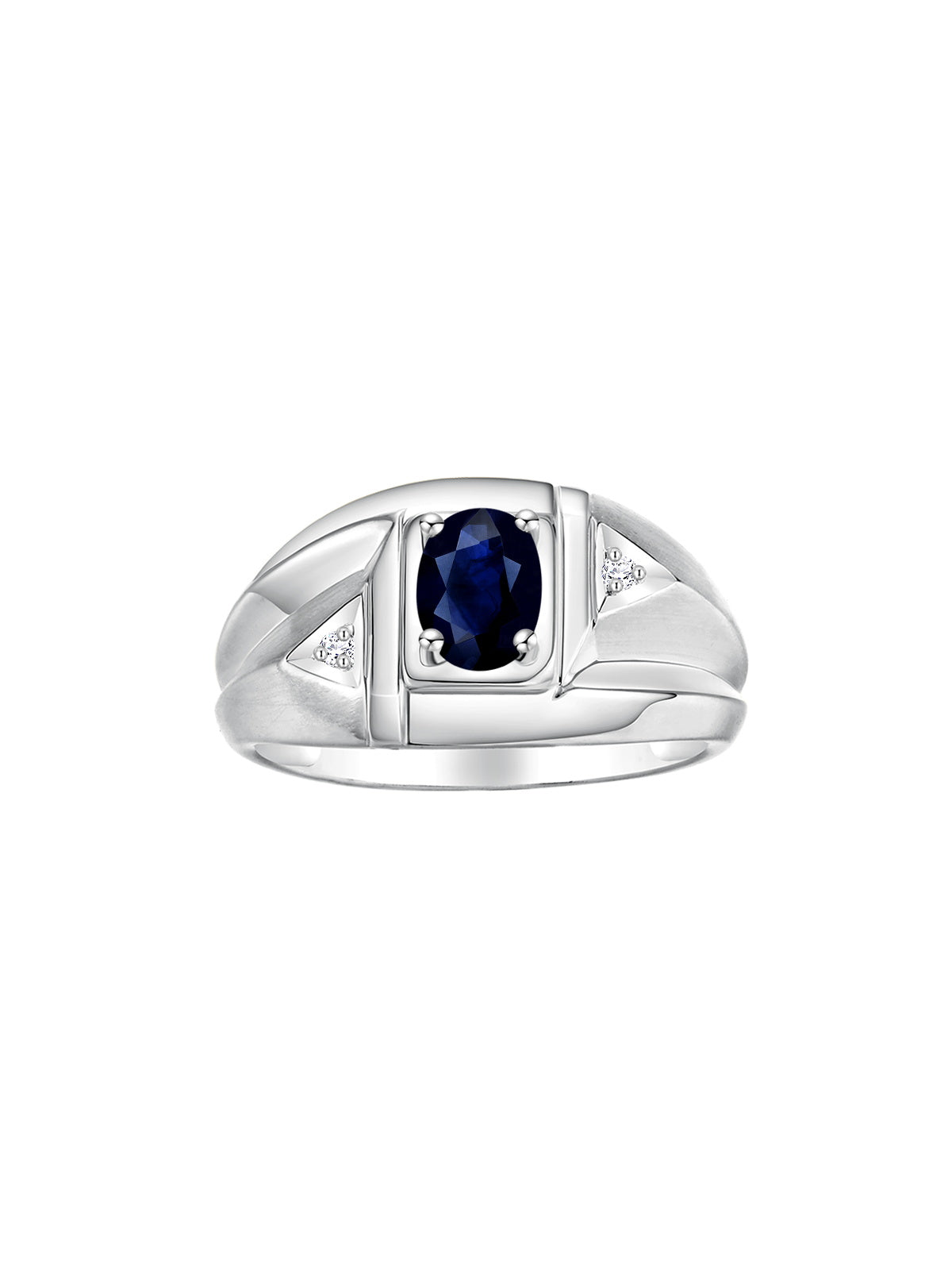 RYLOS Men's White Gold Classic Designer Ring - 6X4MM Oval Gemstone & Sparkling Diamond - Birthstone Rings for Men - Available in Sizes 8 to 13