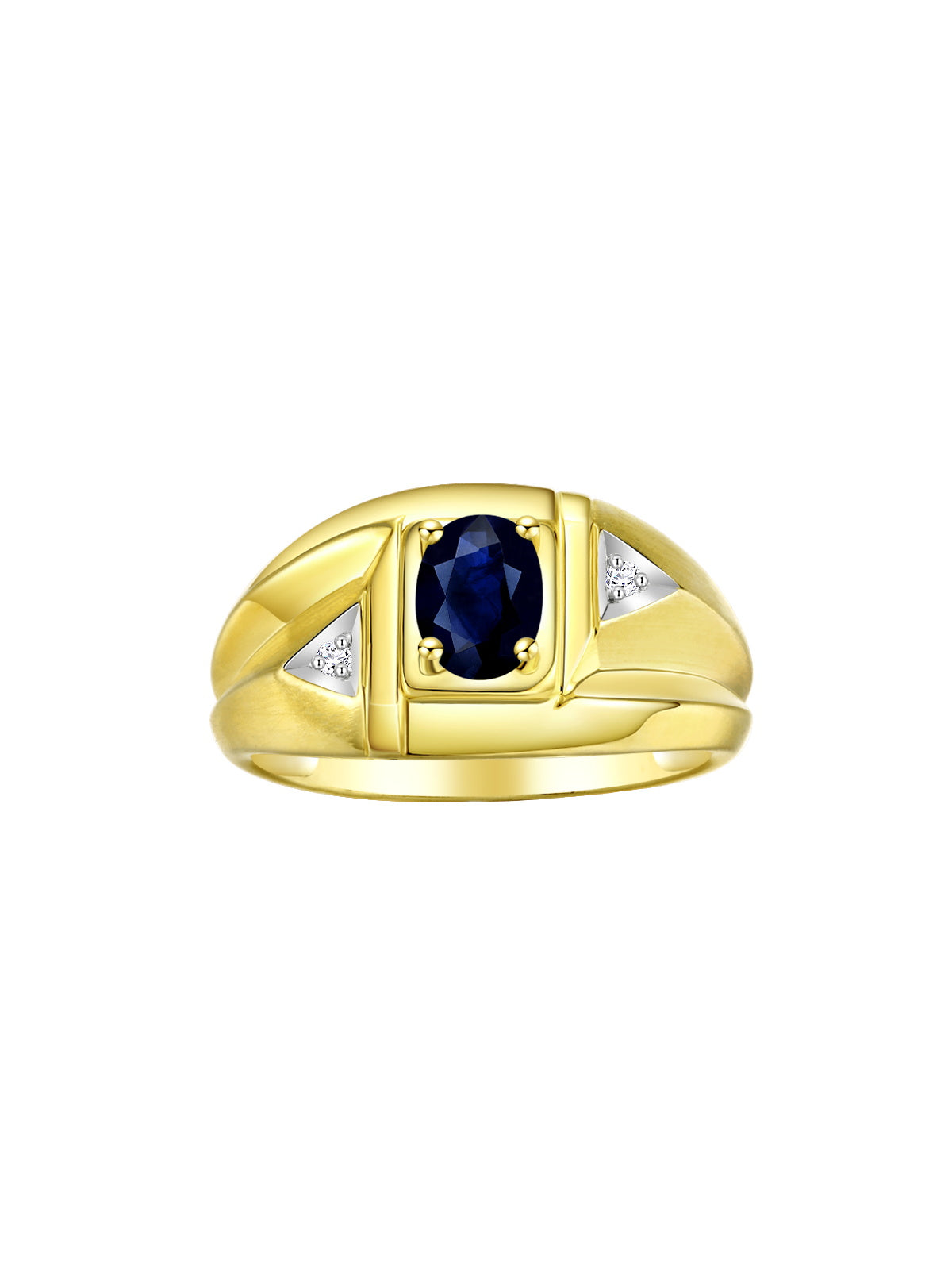 RYLOS Men's Yellow Gold Plated Silver Classic Designer Ring - 6X4MM Oval Gemstone & Sparkling Diamond - Birthstone Rings for Men - Available in Sizes 8 to 14
