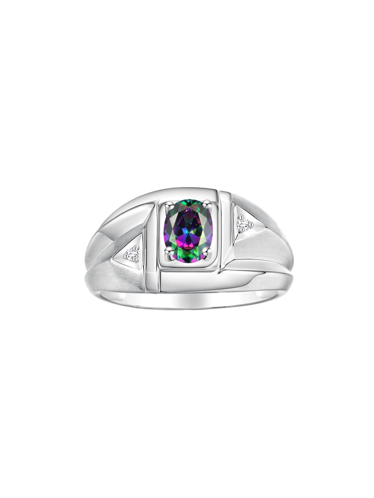 RYLOS Men's Sterling Silver Classic Designer Ring - 6X4MM Oval Gemstone & Sparkling Diamond - Birthstone Rings for Men - Available in Sizes 8 to 13
