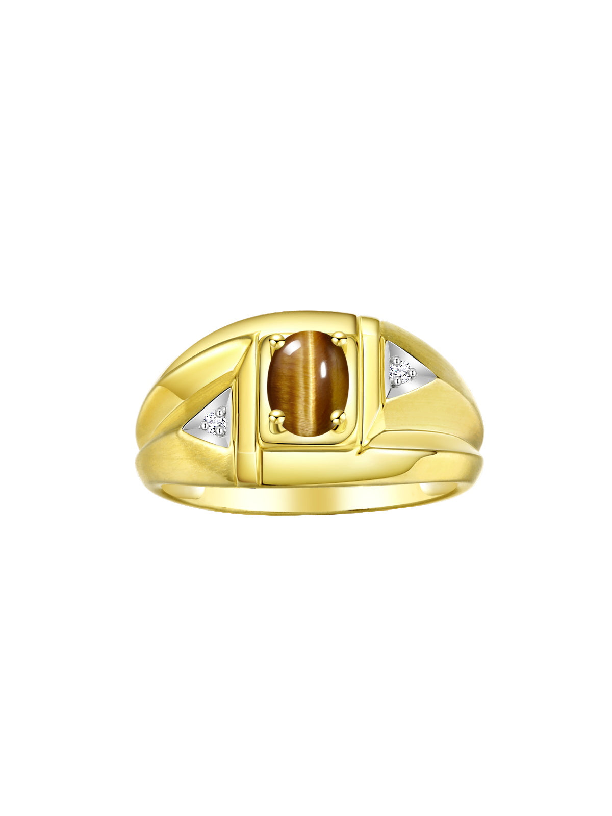 RYLOS Men's Yellow Gold Classic Designer Ring - 6X4MM Oval Gemstone & Sparkling Diamond - Birthstone Rings for Men - Available in Sizes 8 to 14