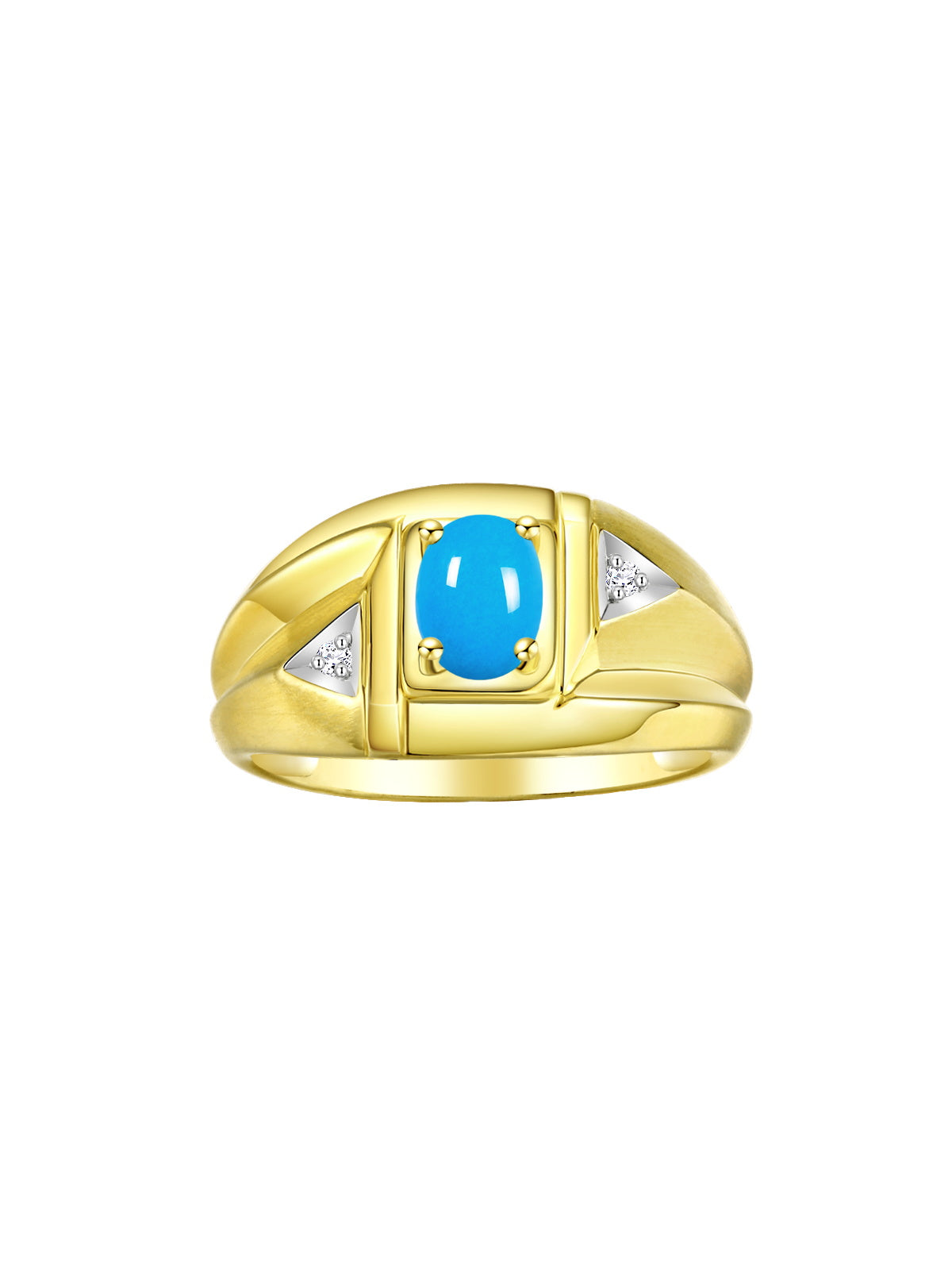 RYLOS Men's Yellow Gold Plated Silver Classic Designer Ring - 6X4MM Oval Gemstone & Sparkling Diamond - Birthstone Rings for Men - Available in Sizes 8 to 14