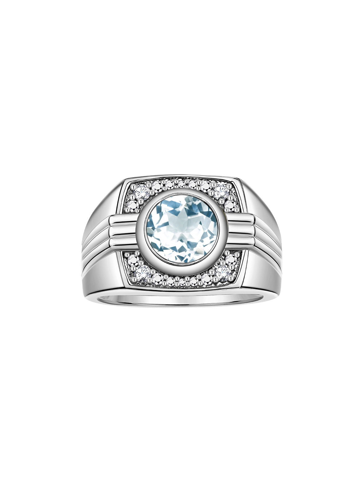 RYLOS Mens Rings 14K White Gold Designer Round Gemstone &  Sparkling Diamond Ring Color Stone Birthstone Rings For Men, Men's Rings, Gold Rings Sizes 8 - 13