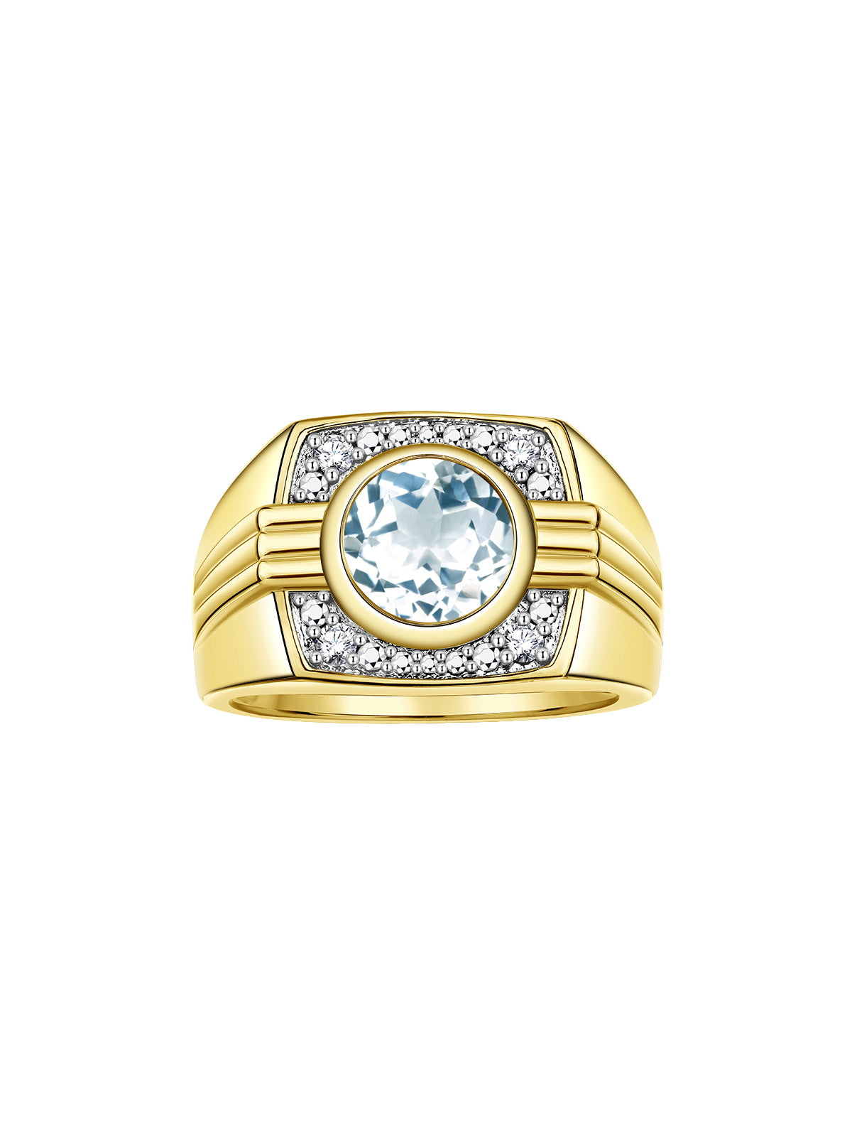 RYLOS Mens Rings 14K Yellow Gold Designer Round Gemstone &  Sparkling Diamond Ring Color Stone Birthstone Rings For Men, Men's Rings, Gold Rings Sizes 8 - 13