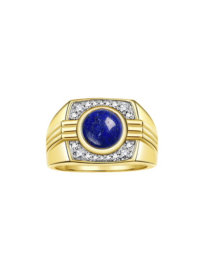 RYLOS Mens Rings Yellow Gold Plated Silveresigner Round Gemstone &  Sparkling Diamond Ring Color Stone Birthstone Rings For Men, Men's Rings, Silverings, Sizes 8 - 13