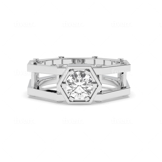 14K Yellow or White Gold Brilliance Management Ring In A Nuts & Bolts Gear Design 1 CT Diamond G-H, VS-SI Green Lab Grown by RYLOS Sizes 8-13