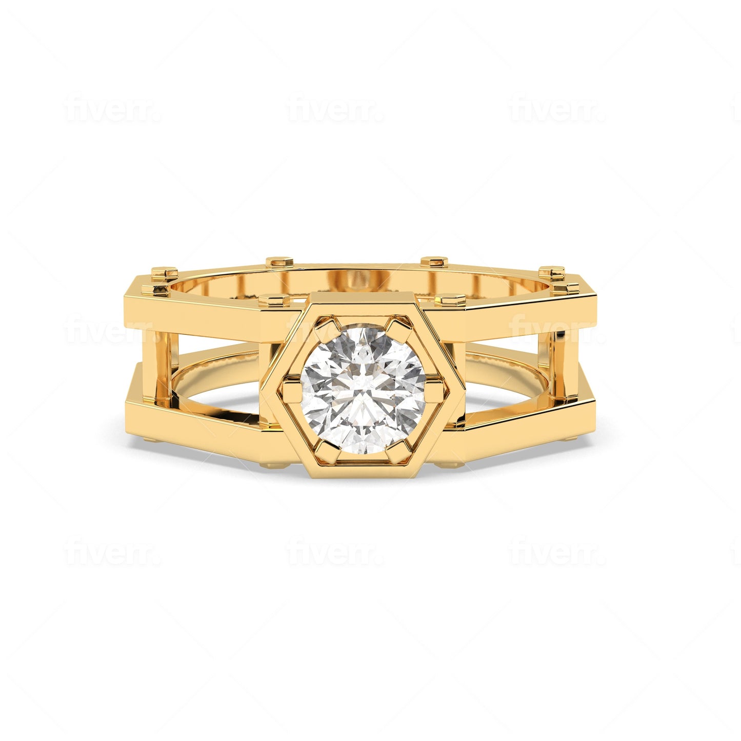 14K Yellow or White Gold Brilliance Management Ring In A Nuts & Bolts Gear Design 1 CT Diamond G-H, VS-SI Green Lab Grown by RYLOS Sizes 8-13