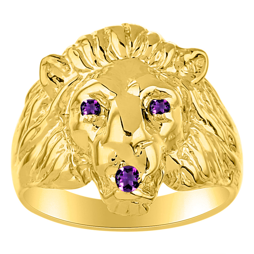 RYLOS Lion Head Ring Gemstones in Eyes & Mouth - #1 in Men's Jewelry; Sizes 8-13 set in Yellow Gold Plated Silver