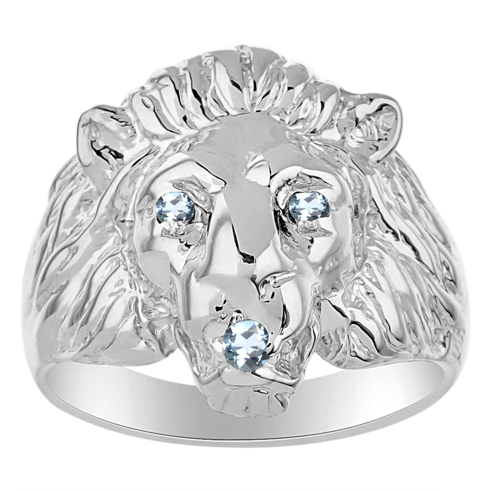 RYLOS Men's 14K White Gold Lion Head Ring with Birthstone Eyes and Mouth – Fun Designer Conversation Starter in Sizes 6-13