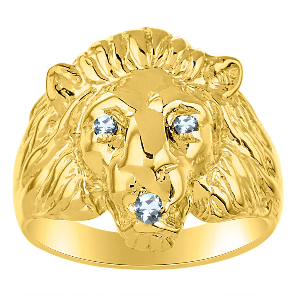 RYLOS Lion Head Ring Gemstones in Eyes & Mouth - #1 in Men's Jewelry; Sizes 8-13 set in Yellow Gold Plated Silver