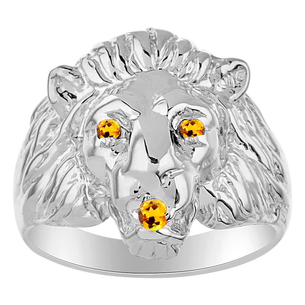 RYLOS Men's 14K White Gold Lion Head Ring with Birthstone Eyes and Mouth – Fun Designer Conversation Starter in Sizes 6-13