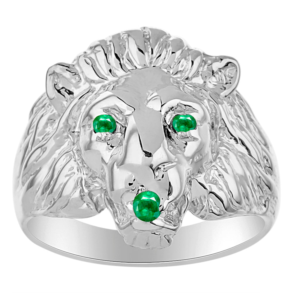 RYLOS Men's 14K White Gold Lion Head Ring with Birthstone Eyes and Mouth – Fun Designer Conversation Starter in Sizes 6-13